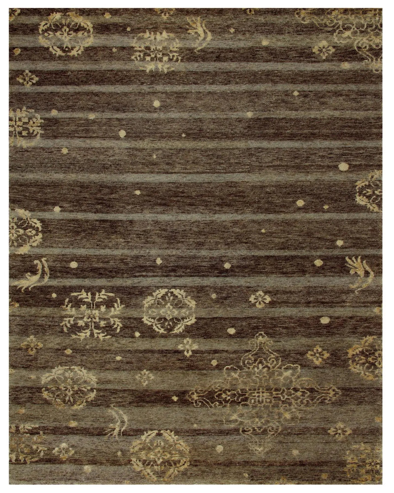 5' X 8' Brown And Tan Striped Hand Knotted Area Rug Homeroots Home Decor