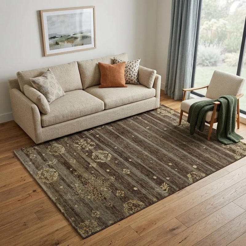 5' X 8' Brown And Tan Striped Hand Knotted Area Rug Homeroots Home Decor