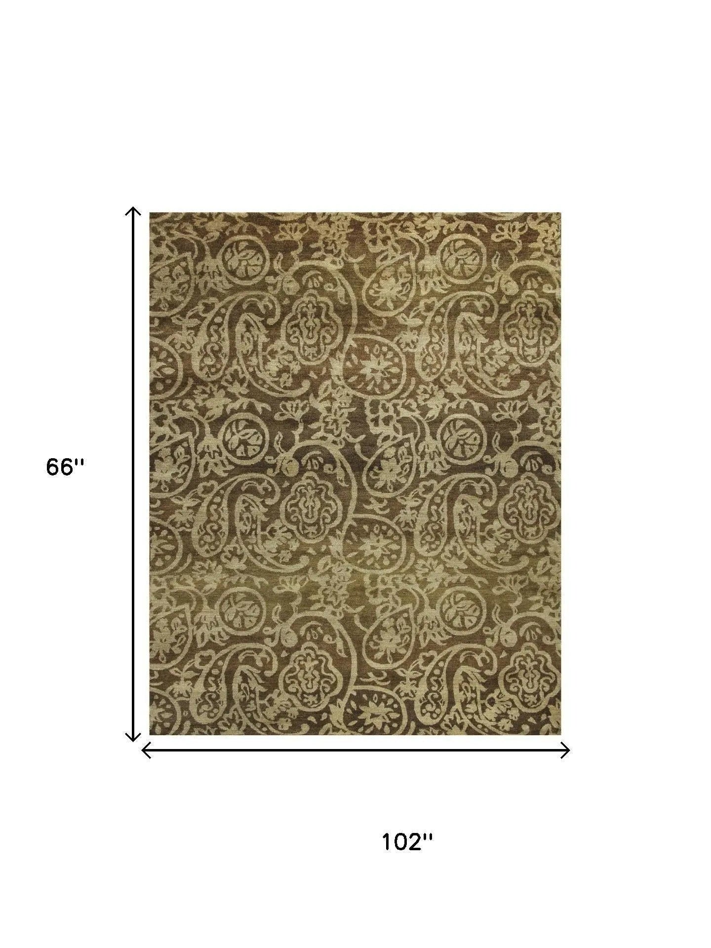 5' X 8' Brown And Tan Wool Paisley Hand Knotted Area Rug Homeroots Home Decor