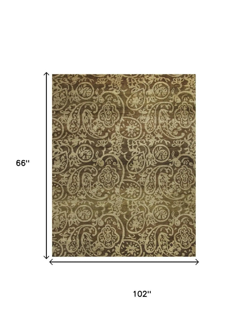 5' X 8' Brown And Tan Wool Paisley Hand Knotted Area Rug Homeroots Home Decor