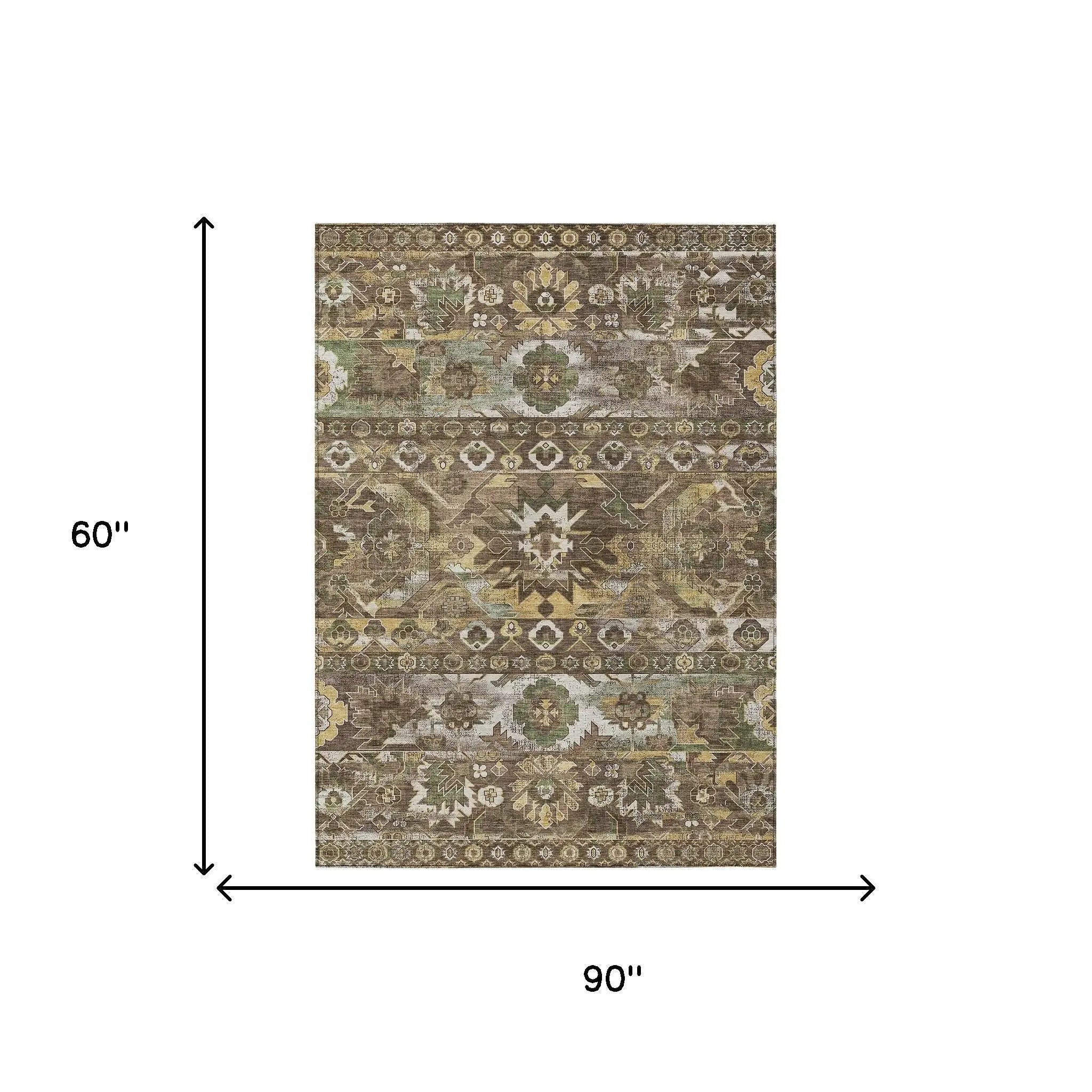 5' X 8' Brown And Taupe Cactus Washable Indoor Outdoor Area Rug Homeroots Outdoor