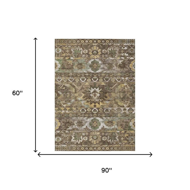 5' X 8' Brown And Taupe Cactus Washable Indoor Outdoor Area Rug Homeroots Outdoor