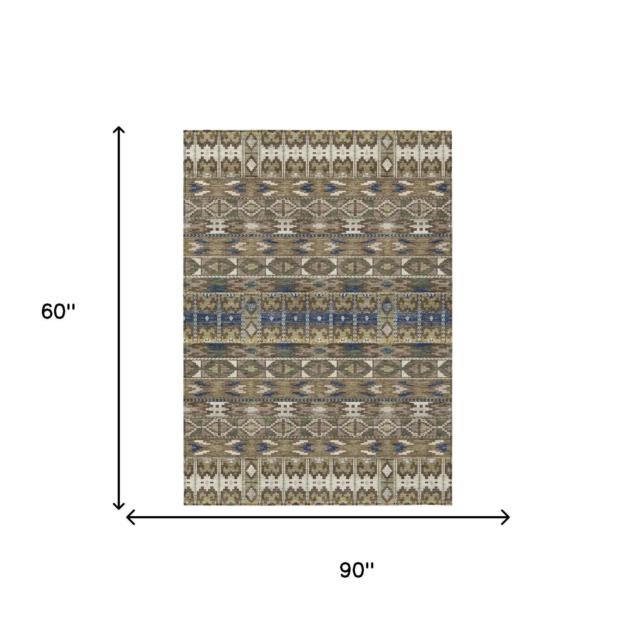 5' X 8' Brown And Taupe Geometric Washable Indoor Outdoor Area Rug Homeroots Outdoor