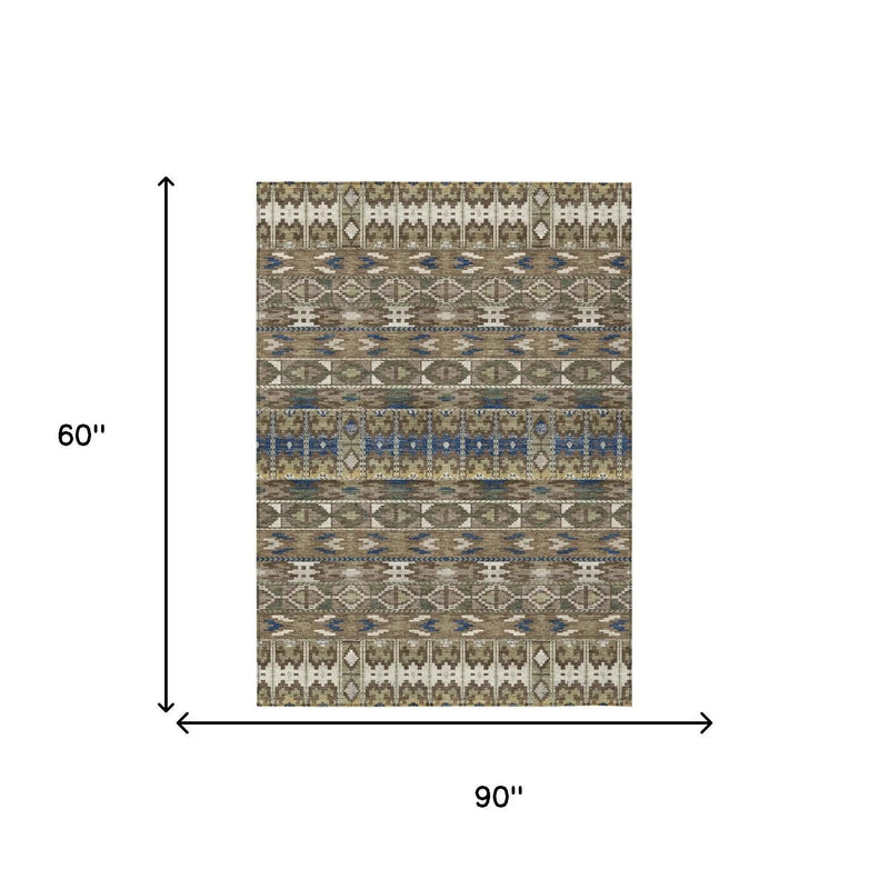 5' X 8' Brown And Taupe Geometric Washable Indoor Outdoor Area Rug Homeroots Outdoor