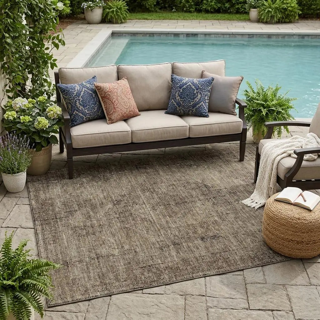 5' X 8' Brown And Taupe Oriental Washable Indoor Outdoor Area Rug Homeroots Outdoor