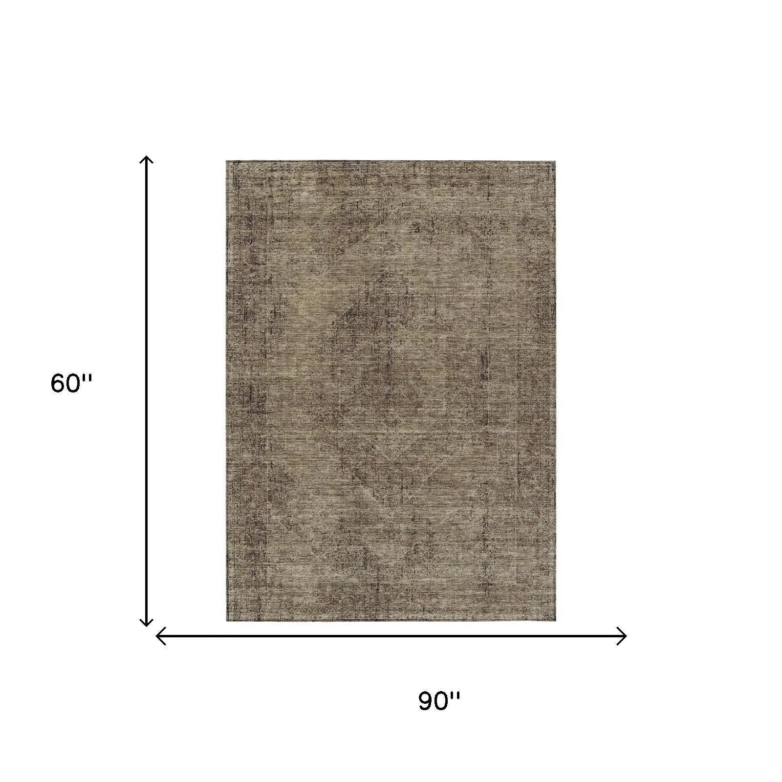 5' X 8' Brown And Taupe Oriental Washable Indoor Outdoor Area Rug Homeroots Outdoor