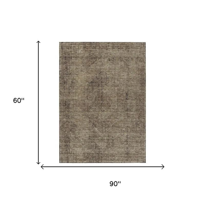 5' X 8' Brown And Taupe Oriental Washable Indoor Outdoor Area Rug Homeroots Outdoor