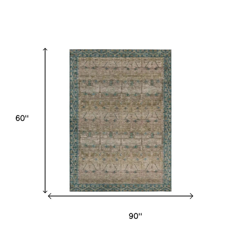 5' X 8' Brown And Taupe Tribal Washable Indoor Outdoor Area Rug Homeroots Outdoor