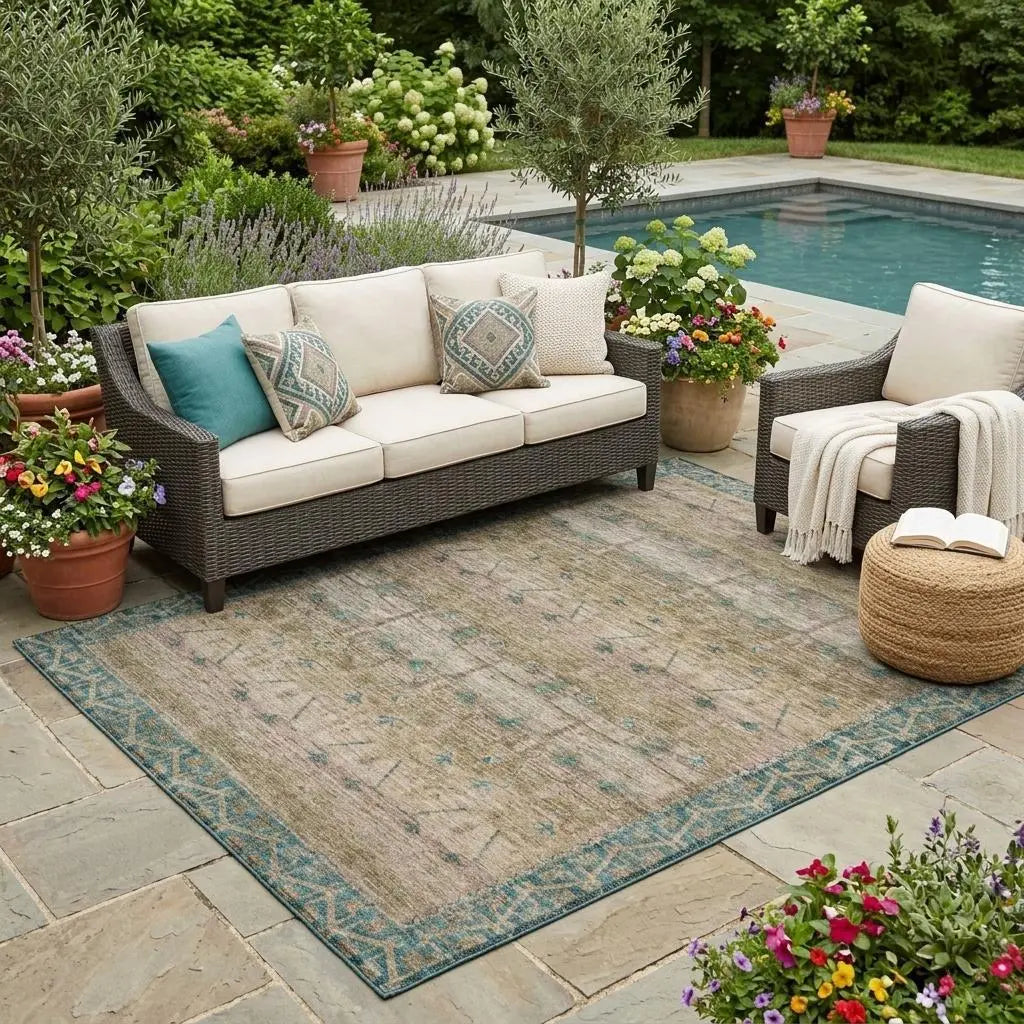 5' X 8' Brown And Taupe Tribal Washable Indoor Outdoor Area Rug Homeroots Outdoor