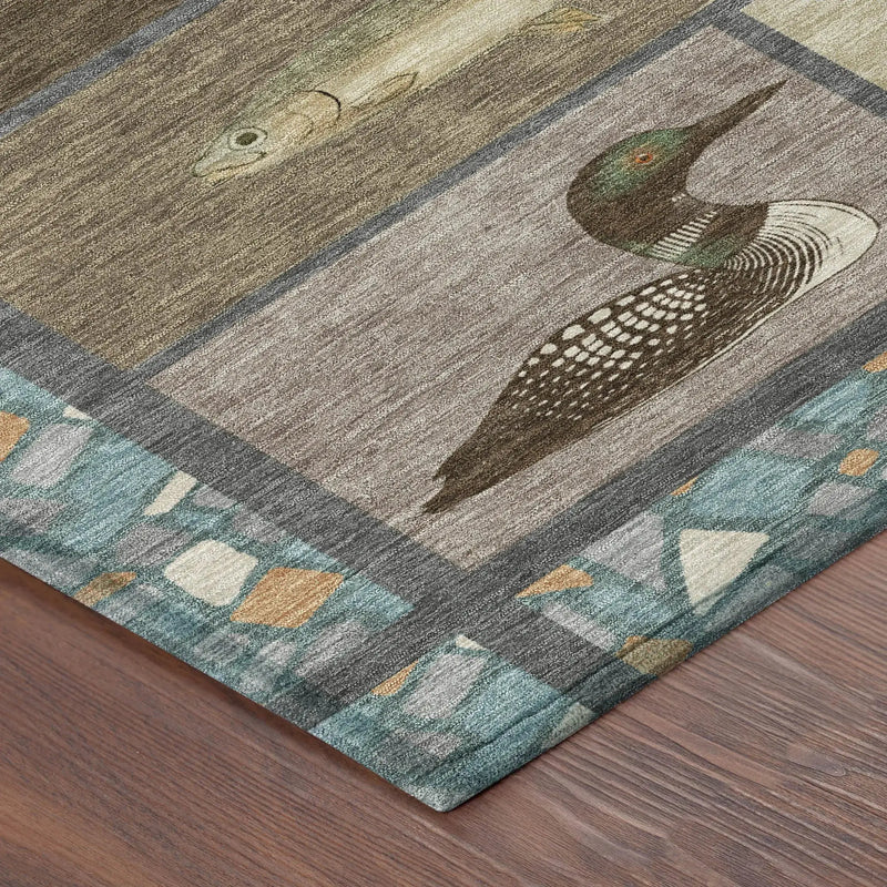 5' X 8' Brown And Teal Blue Floral Medallion Washable Indoor Outdoor Area Rug Homeroots Outdoor