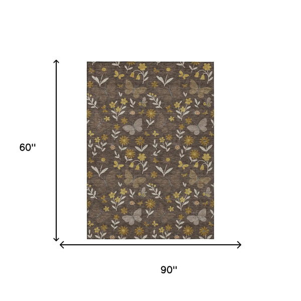 5' X 8' Brown And Walnut Abstract Washable Indoor Outdoor Area Rug Homeroots Outdoor