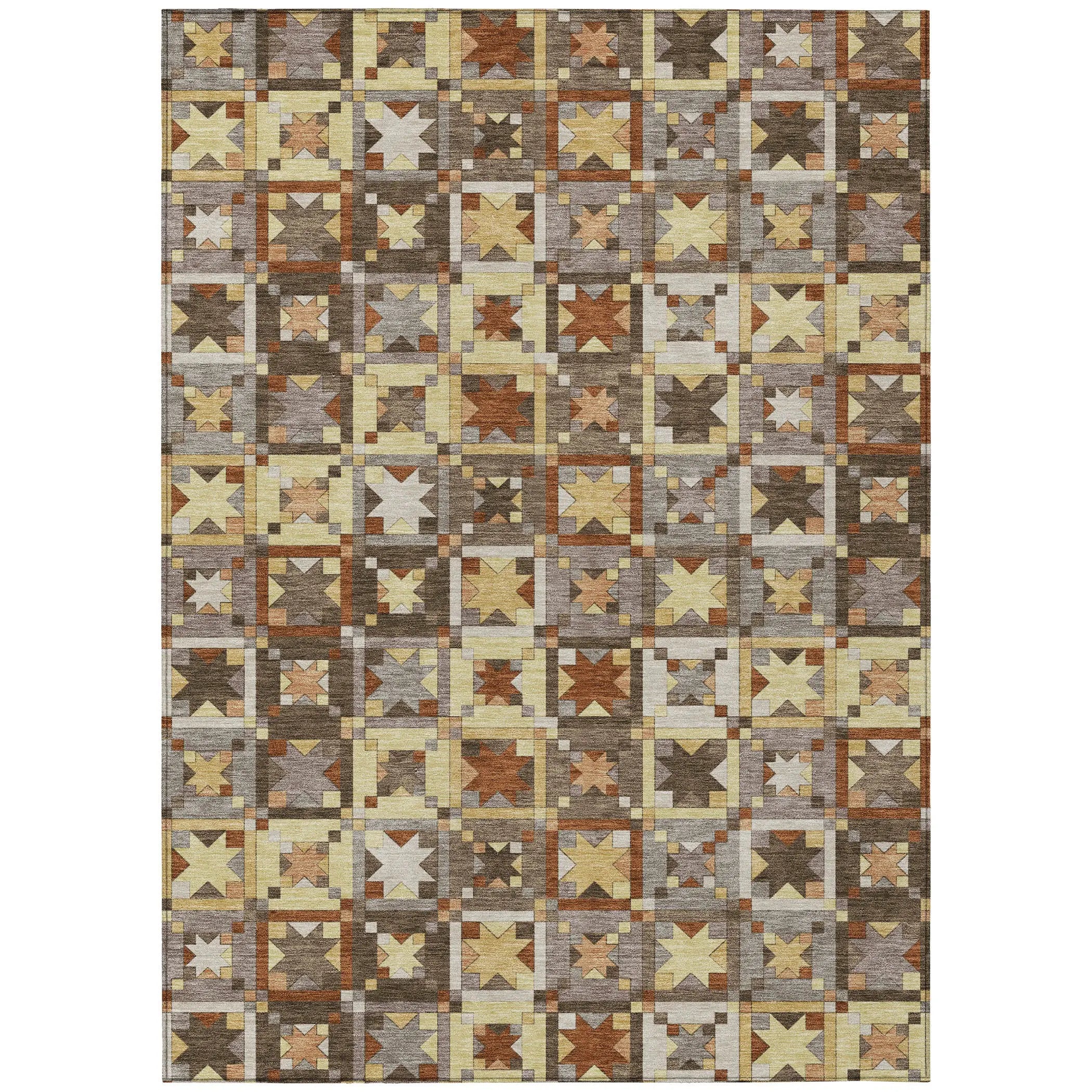 5' X 8' Brown And Wheat Patchwork Washable Indoor Outdoor Area Rug Homeroots Outdoor