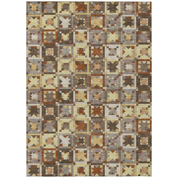 5' X 8' Brown And Wheat Patchwork Washable Indoor Outdoor Area Rug Homeroots Outdoor