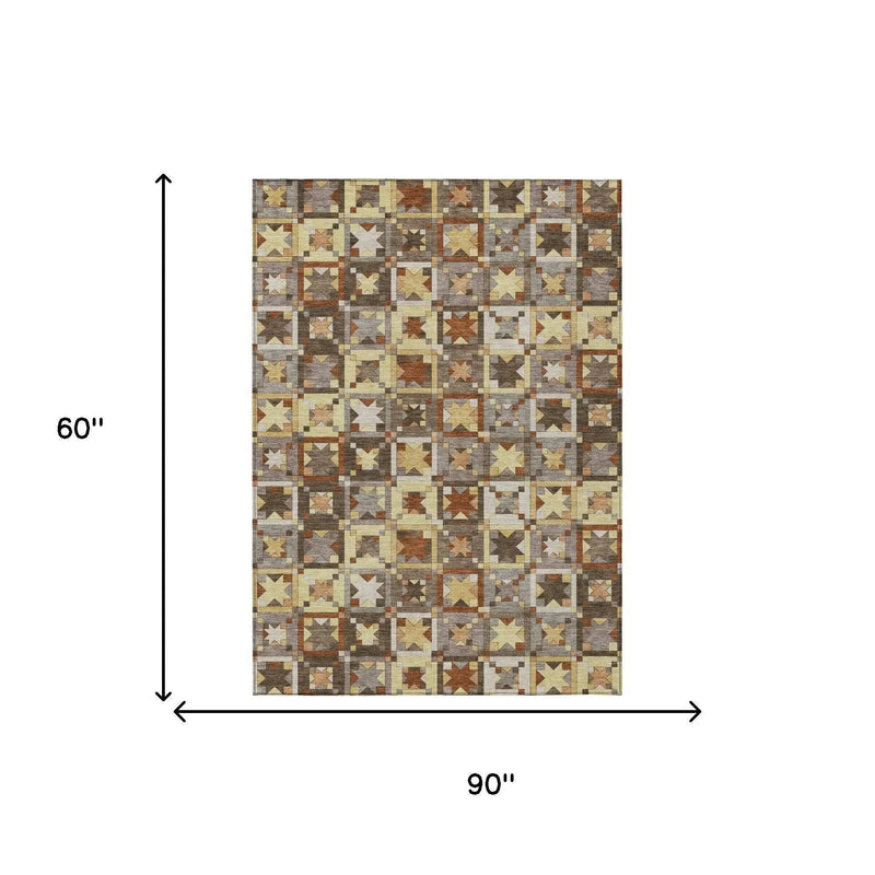 5' X 8' Brown And Wheat Patchwork Washable Indoor Outdoor Area Rug Homeroots Outdoor