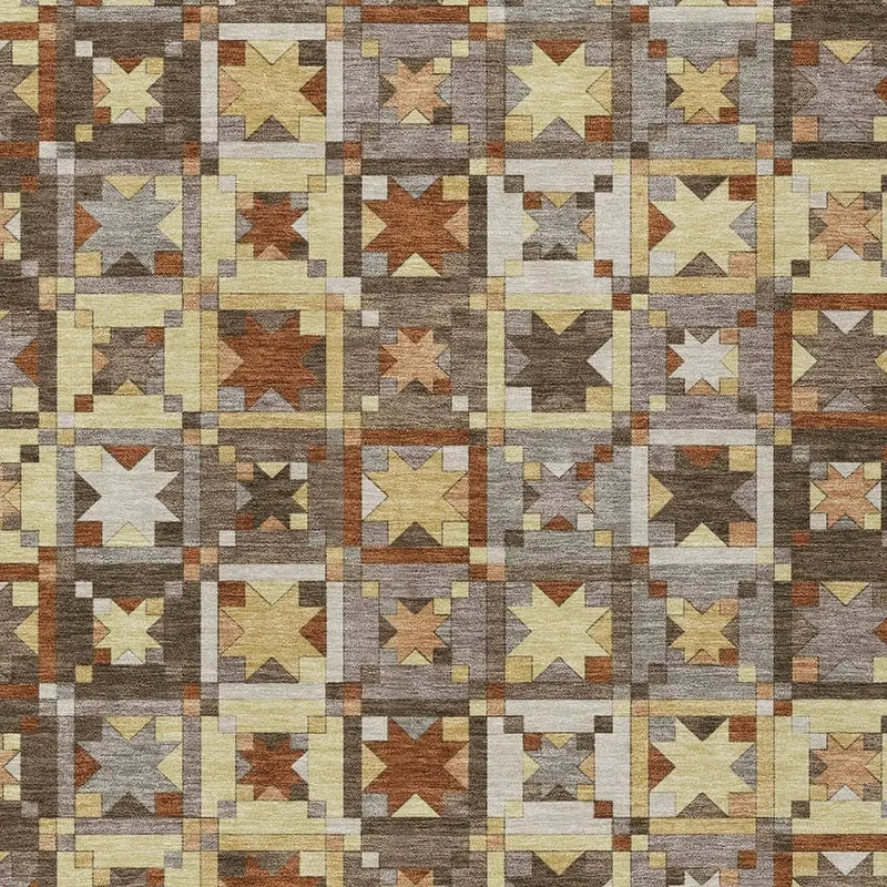 5' X 8' Brown And Wheat Patchwork Washable Indoor Outdoor Area Rug Homeroots Outdoor