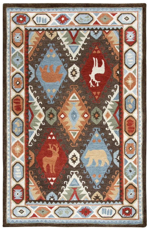 5' X 8' Brown Blue Beige And Red Wool Southwestern Hand Tufted Area Rug Homeroots Home Decor