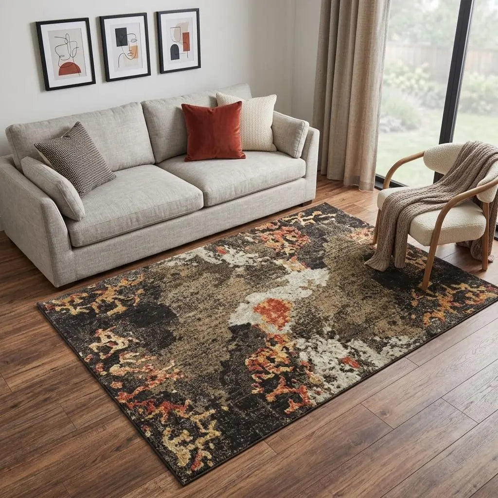 5' X 8' Brown Copper And Beige New Zealand Lambs Wool Abstract Hand Carved Handmade Area Rug Homeroots Home Decor