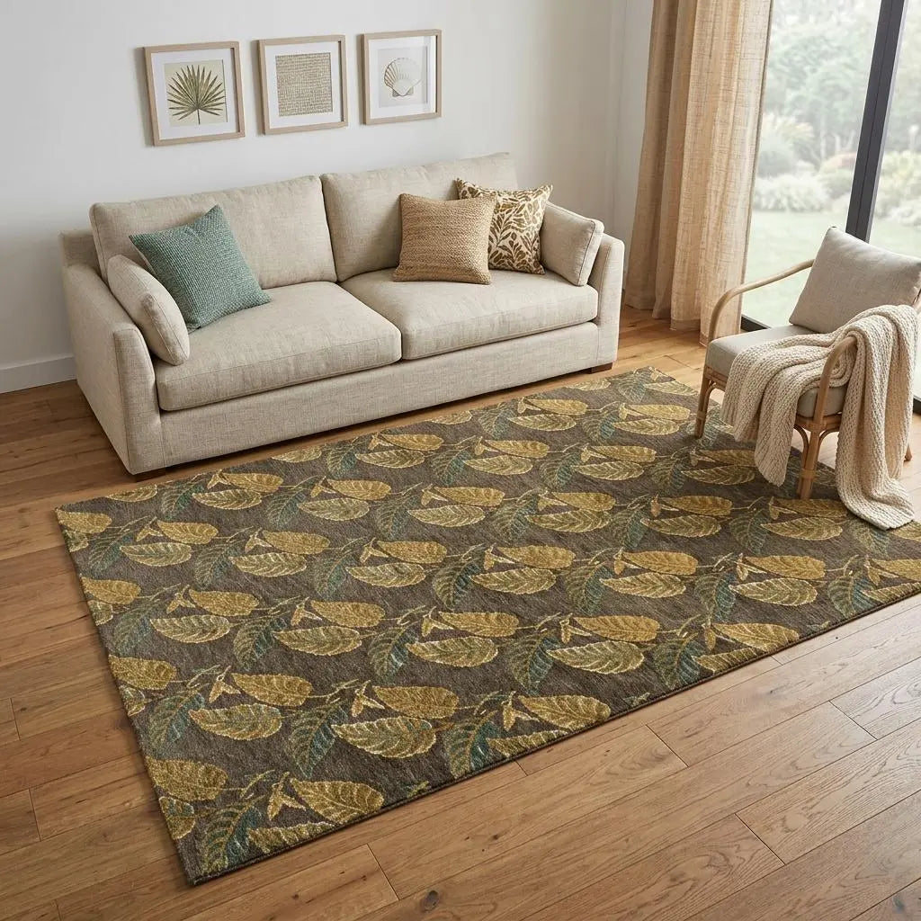 5' X 8' Brown Gold And Gray Floral Hand Knotted Area Rug Homeroots Home Decor