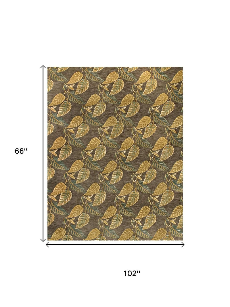 5' X 8' Brown Gold And Gray Floral Hand Knotted Area Rug Homeroots Home Decor