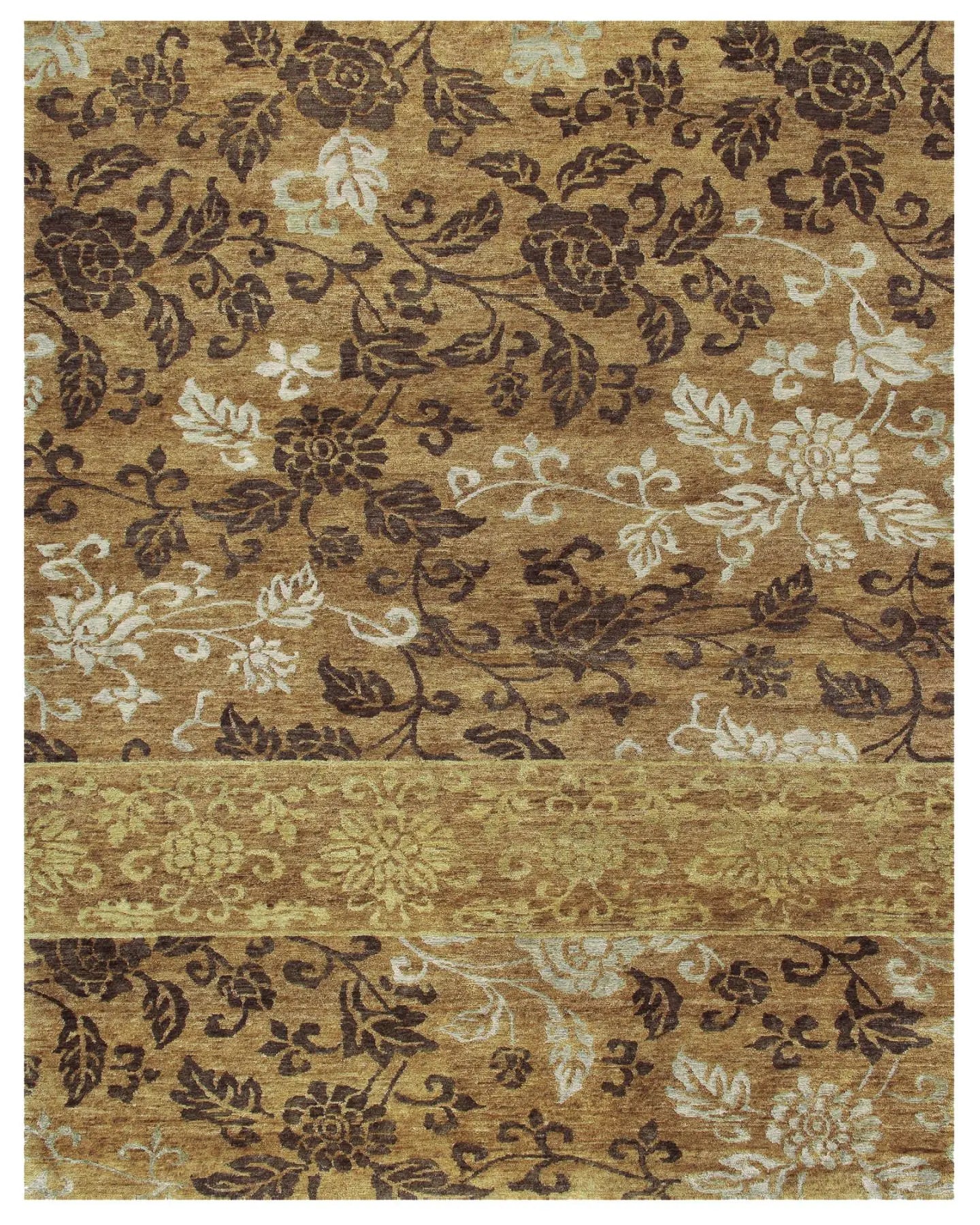 5' X 8' Brown Gold And Tan Floral Hand Knotted Area Rug Homeroots Home Decor