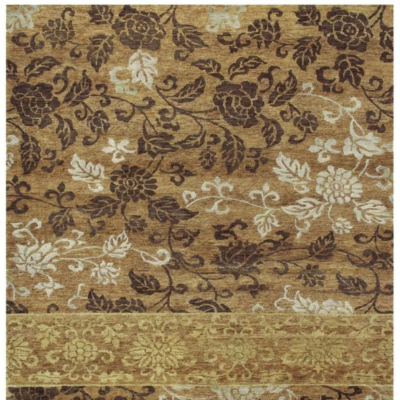 5' X 8' Brown Gold And Tan Floral Hand Knotted Area Rug Homeroots Home Decor
