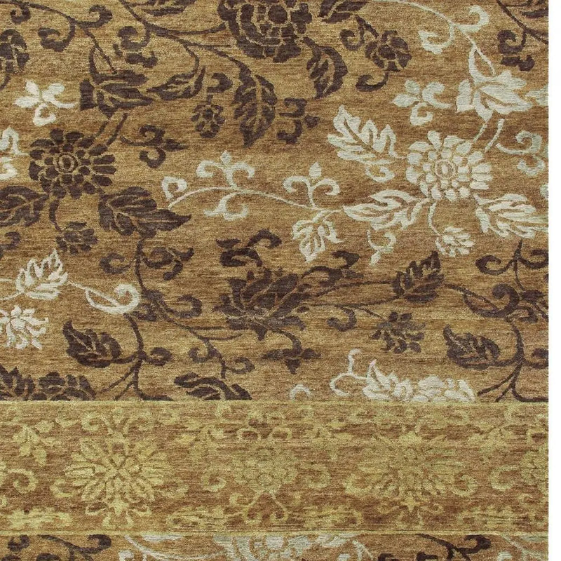 5' X 8' Brown Gold And Tan Floral Hand Knotted Area Rug Homeroots Home Decor