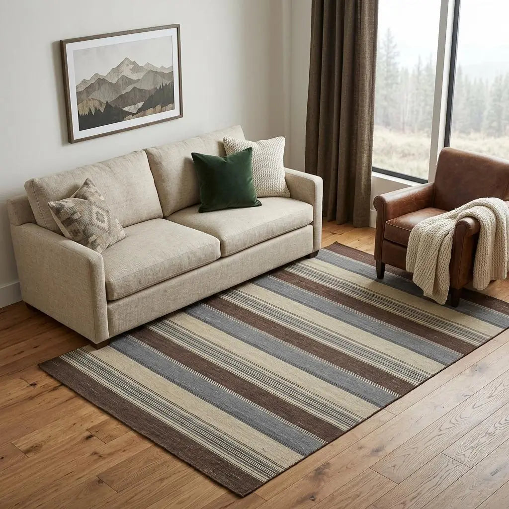 5' X 8' Brown Gray And Yellow Wool Striped Hand Knotted Area Rug Homeroots Home Decor