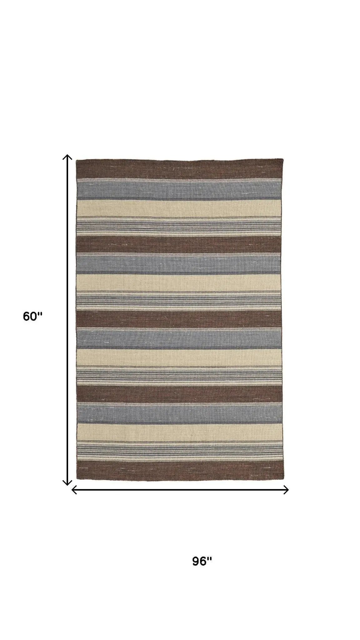 5' X 8' Brown Gray And Yellow Wool Striped Hand Knotted Area Rug Homeroots Home Decor