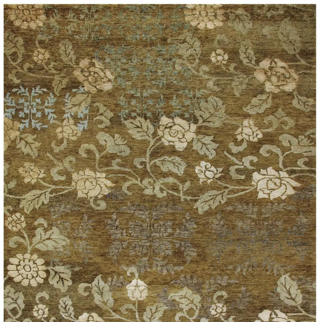 5' X 8' Brown Green And Blue Floral Hand Knotted Area Rug Homeroots Home Decor
