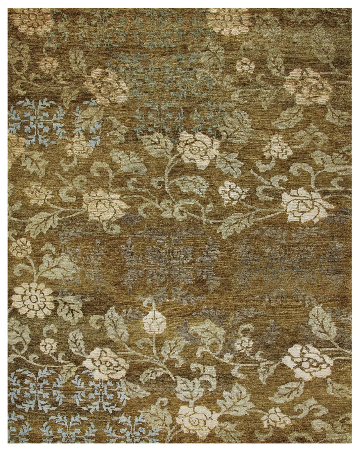 5' X 8' Brown Green And Blue Floral Hand Knotted Area Rug Homeroots Home Decor