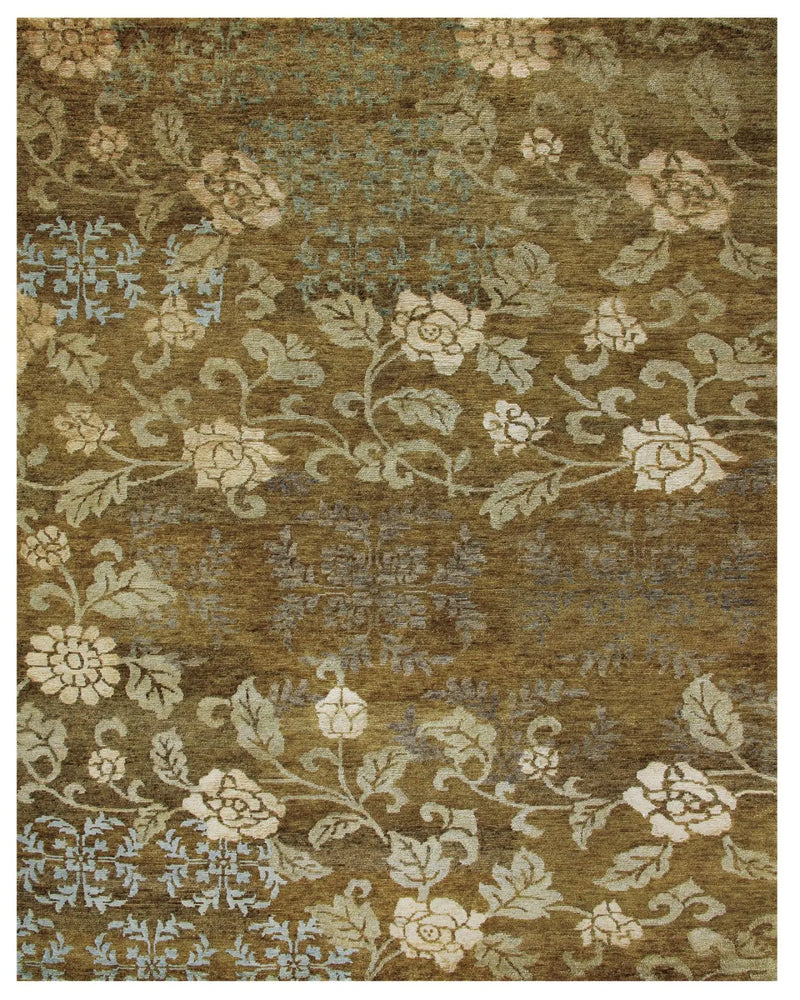 5' X 8' Brown Green And Blue Floral Hand Knotted Area Rug Homeroots Home Decor