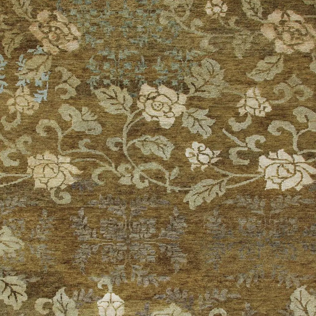 5' X 8' Brown Green And Blue Floral Hand Knotted Area Rug Homeroots Home Decor