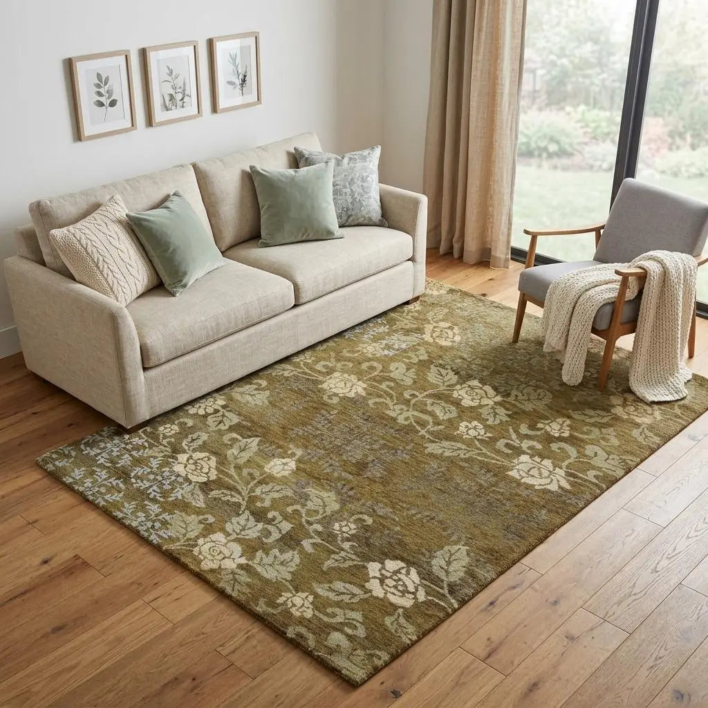 5' X 8' Brown Green And Blue Floral Hand Knotted Area Rug Homeroots Home Decor