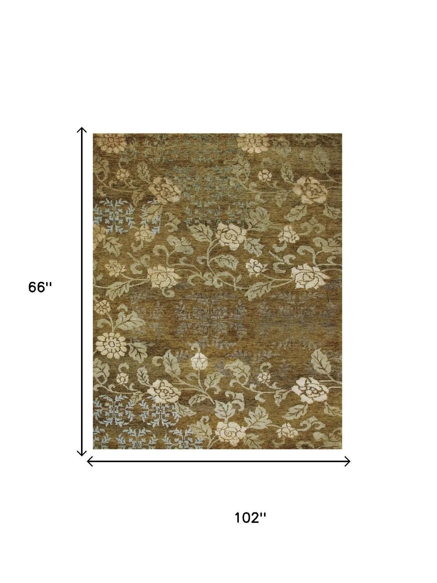 5' X 8' Brown Green And Blue Floral Hand Knotted Area Rug Homeroots Home Decor