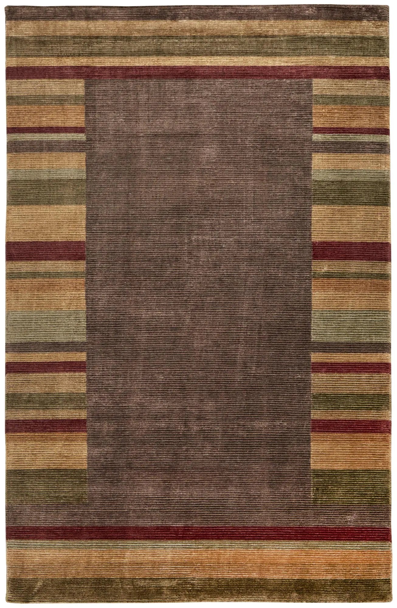 5' X 8' Brown Green And Red Striped Hand Knotted Area Rug Homeroots Home Decor