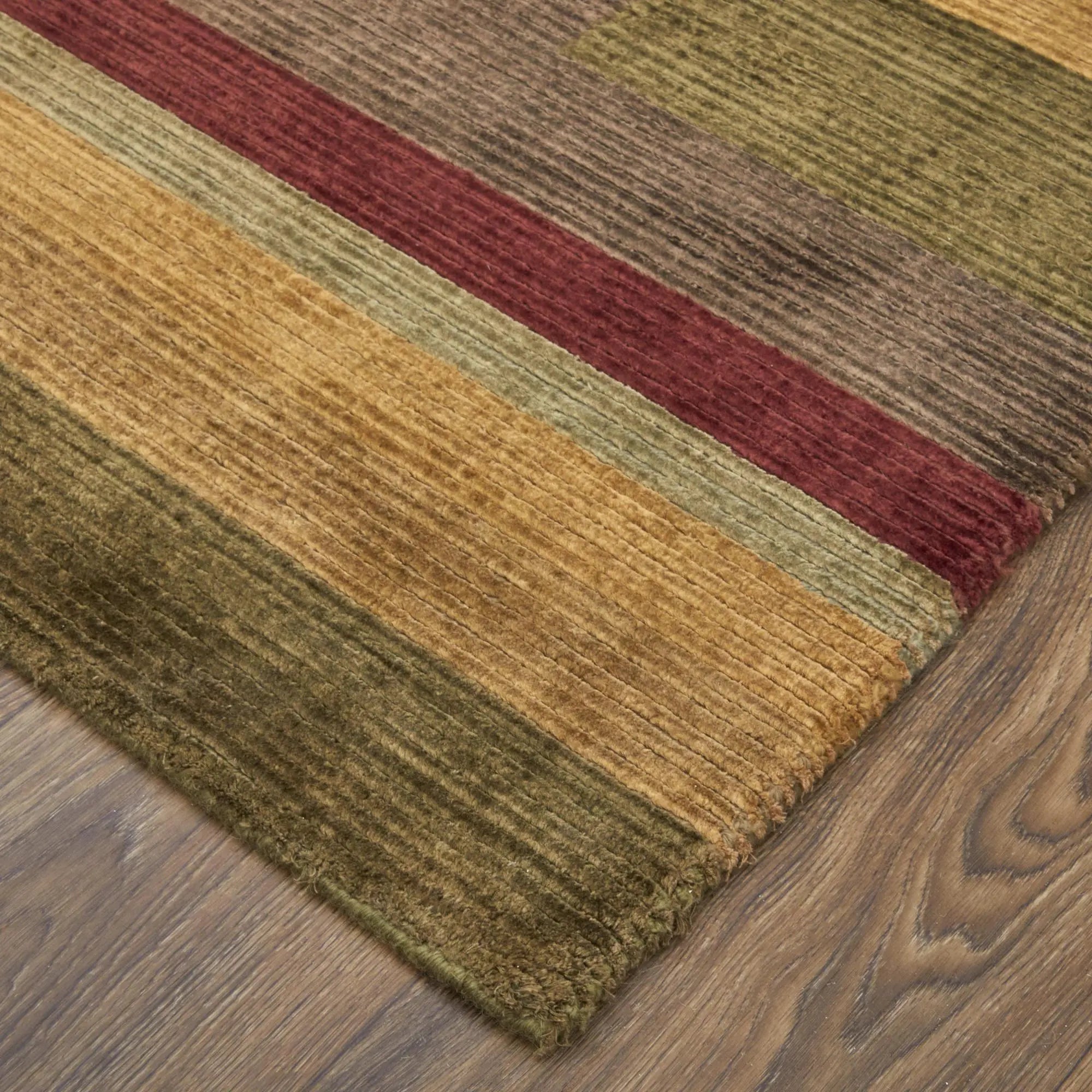 5' X 8' Brown Green And Red Striped Hand Knotted Area Rug Homeroots Home Decor