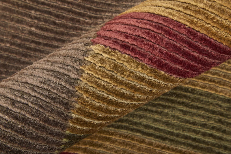 5' X 8' Brown Green And Red Striped Hand Knotted Area Rug Homeroots Home Decor