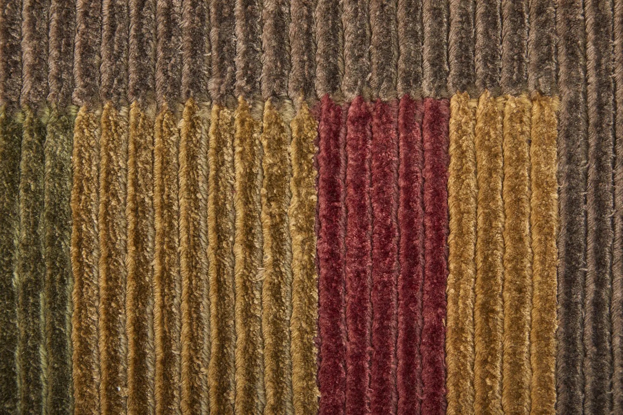 5' X 8' Brown Green And Red Striped Hand Knotted Area Rug Homeroots Home Decor