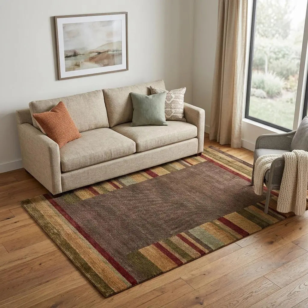 5' X 8' Brown Green And Red Striped Hand Knotted Area Rug Homeroots Home Decor