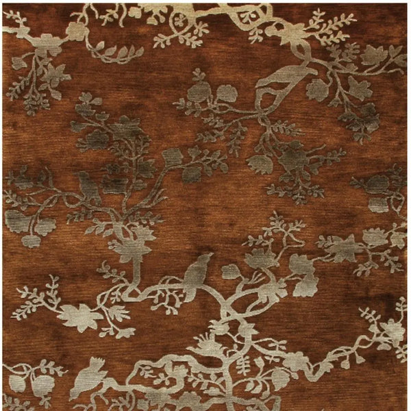 5' X 8' Brown Orange And Silver Wool Floral Hand Knotted Area Rug Homeroots Home Decor