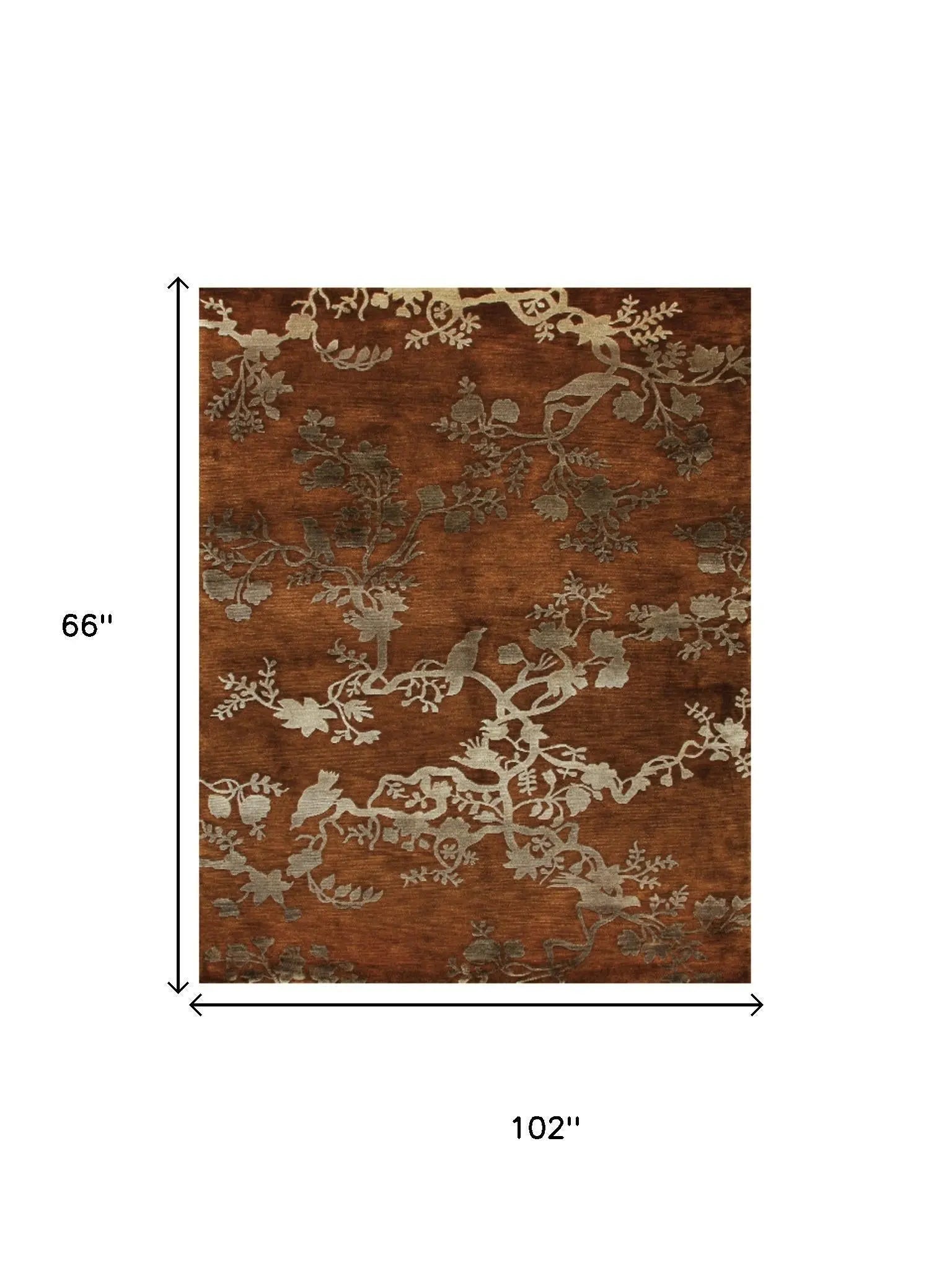 5' X 8' Brown Orange And Silver Wool Floral Hand Knotted Area Rug Homeroots Home Decor