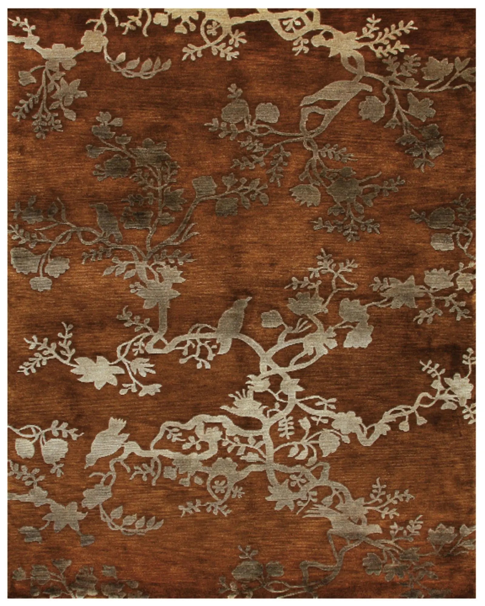 5' X 8' Brown Orange And Silver Wool Floral Hand Knotted Area Rug Homeroots Home Decor