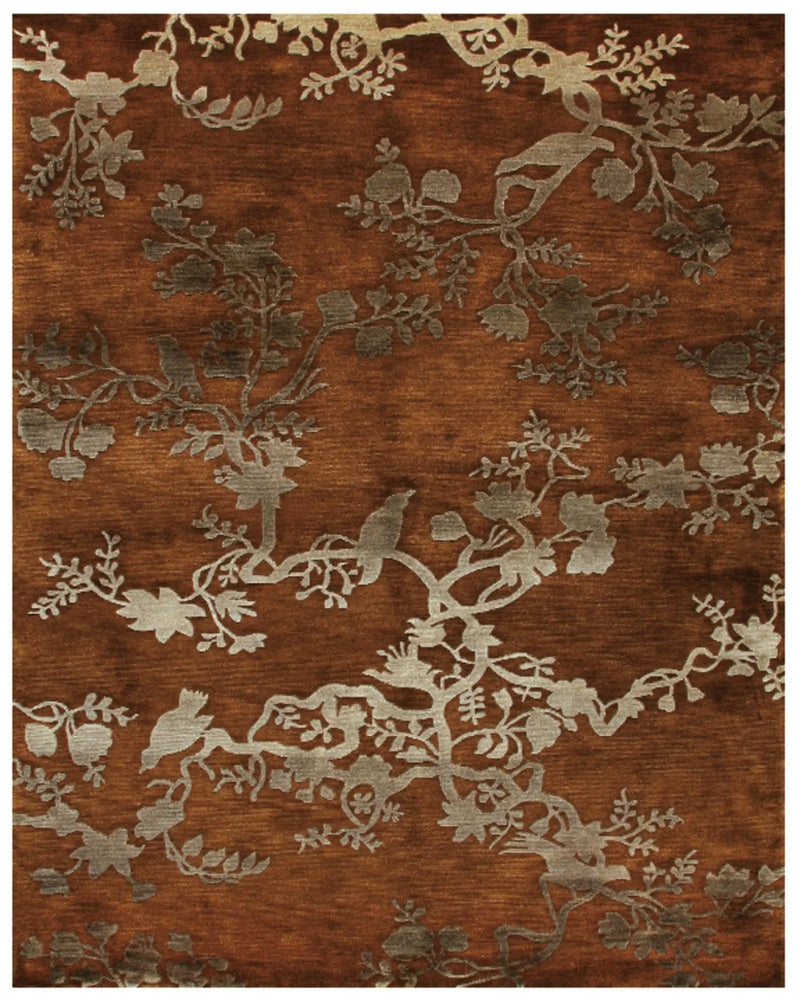 5' X 8' Brown Orange And Silver Wool Floral Hand Knotted Area Rug Homeroots Home Decor