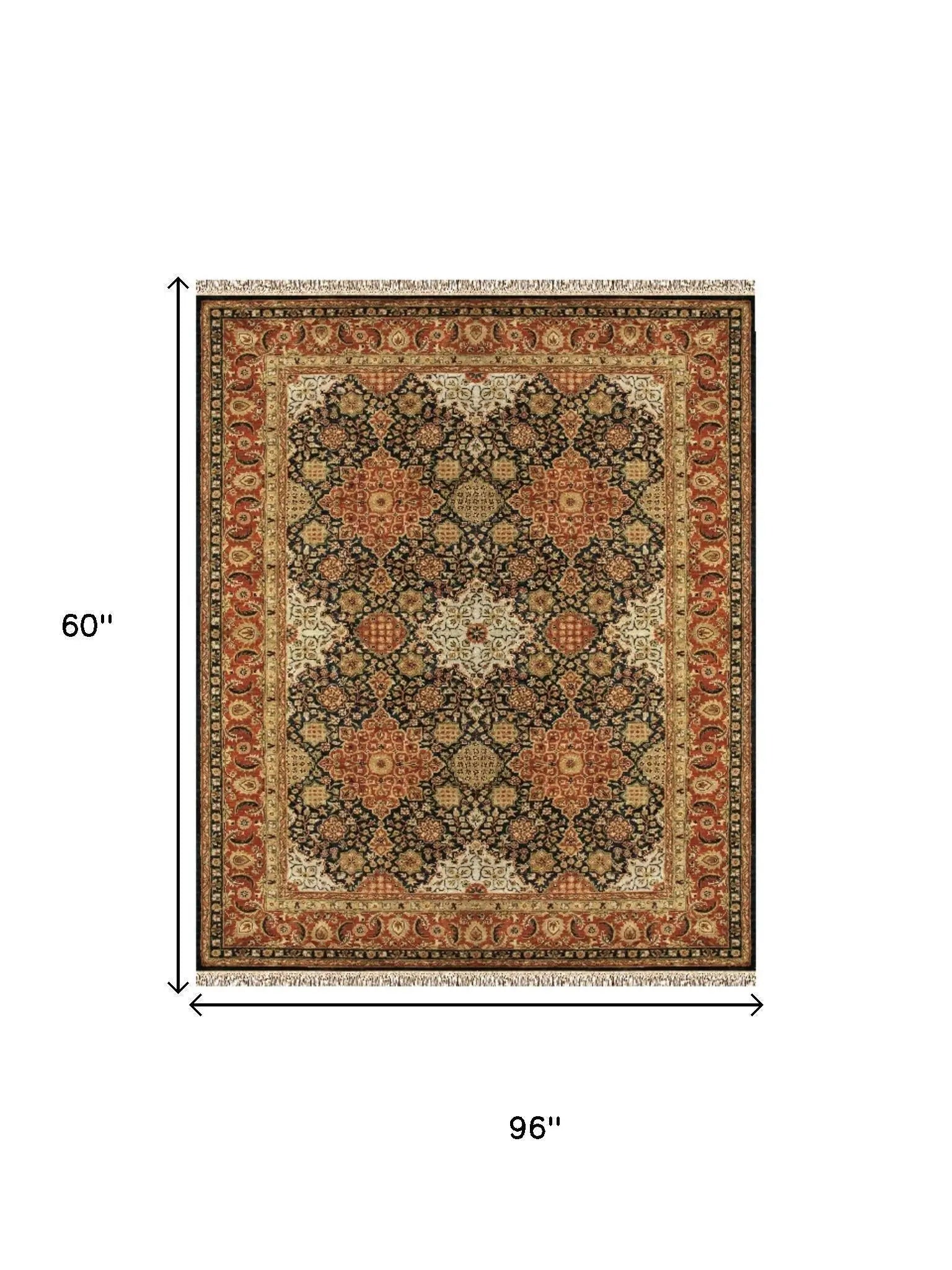 5' X 8' Brown Red And Black Wool Oriental Hand Tufted Area Rug With Fringe Homeroots Home Decor