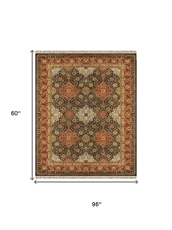 5' X 8' Brown Red And Black Wool Oriental Hand Tufted Area Rug With Fringe Homeroots Home Decor