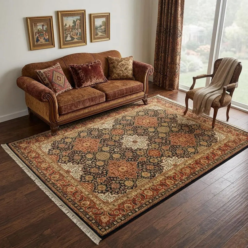 5' X 8' Brown Red And Black Wool Oriental Hand Tufted Area Rug With Fringe Homeroots Home Decor
