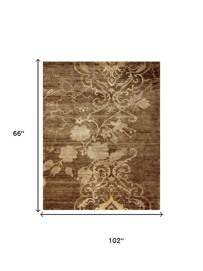 5' X 8' Brown Tan And Ivory Floral Hand Knotted Area Rug Homeroots Home Decor