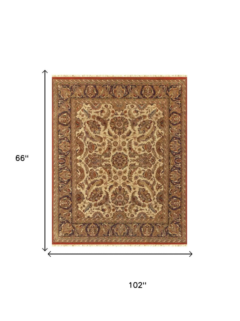 5' X 8' Brown Tan And Red Wool Oriental Hand Knotted Area Rug With Fringe Homeroots Home Decor