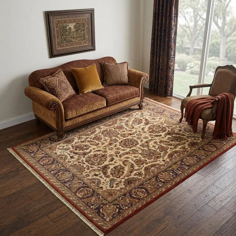 5' X 8' Brown Tan And Red Wool Oriental Hand Knotted Area Rug With Fringe Homeroots Home Decor