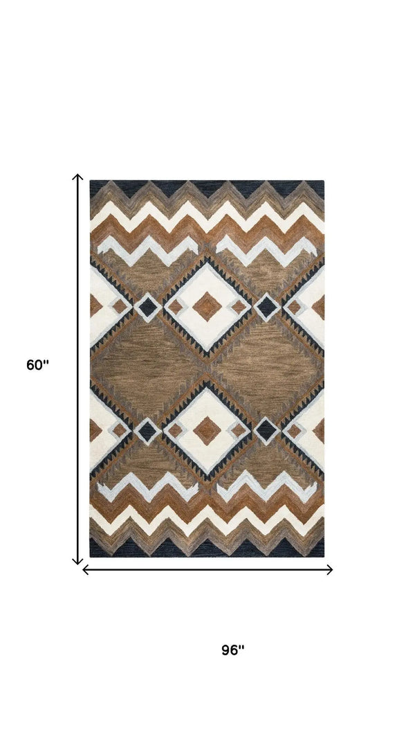 5' X 8' Brown White Taupe And Gray Wool Southwestern Hand Tufted Area Rug Homeroots Home Decor